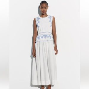 zara white and blue embroidered dress